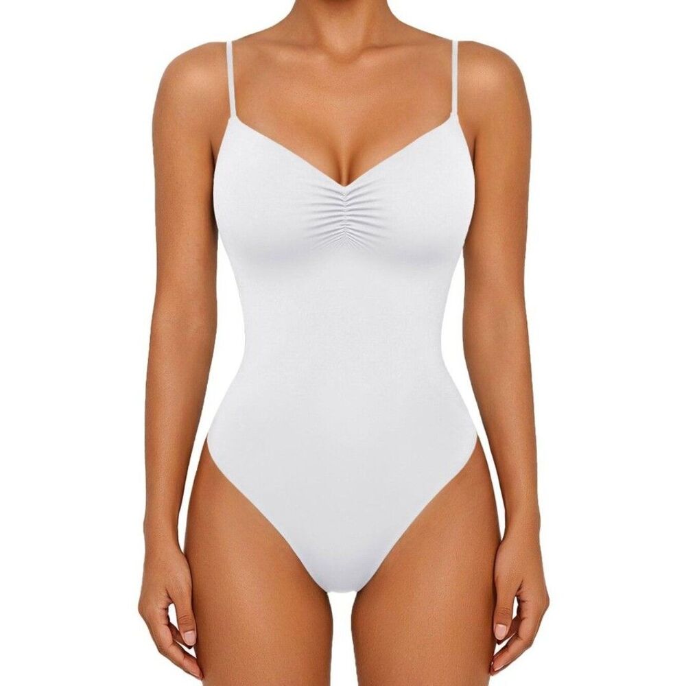 Avidlove Women's Ruched V-Neck Bodysuit - White XS